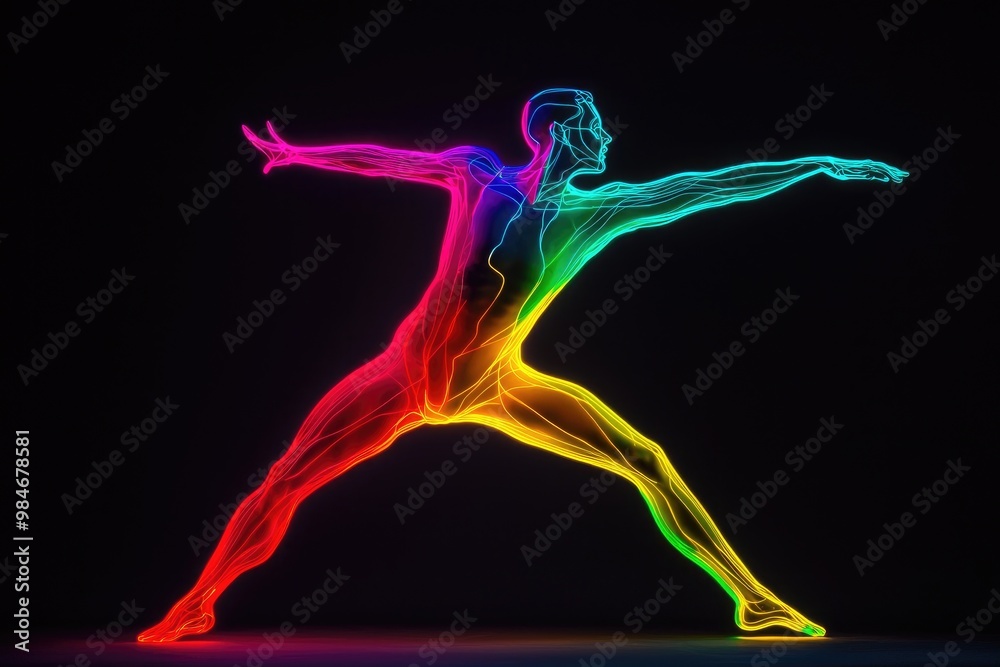 Colorful Light Trails of a Dynamic Yoga Pose Colorful Light Trails of a Dynamic Yoga Pose