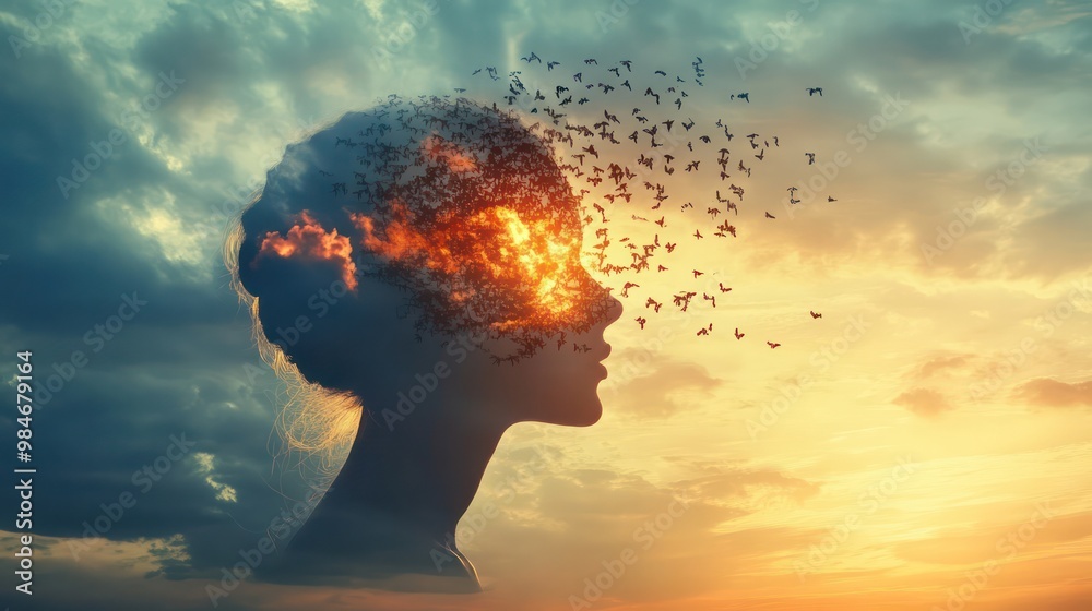 Mental freedom, showing inner peace and liberation from stress or societal pressures Mental freedom, showing inner peace and liberation from stress or societal pressures