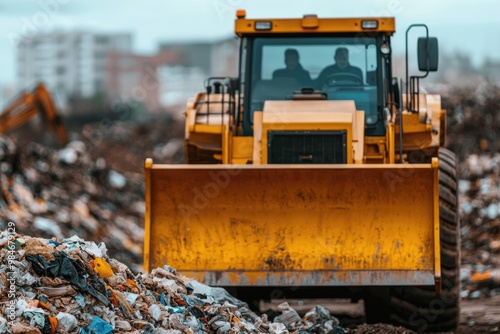 Heavy Machinery Working at Waste Management Site photo