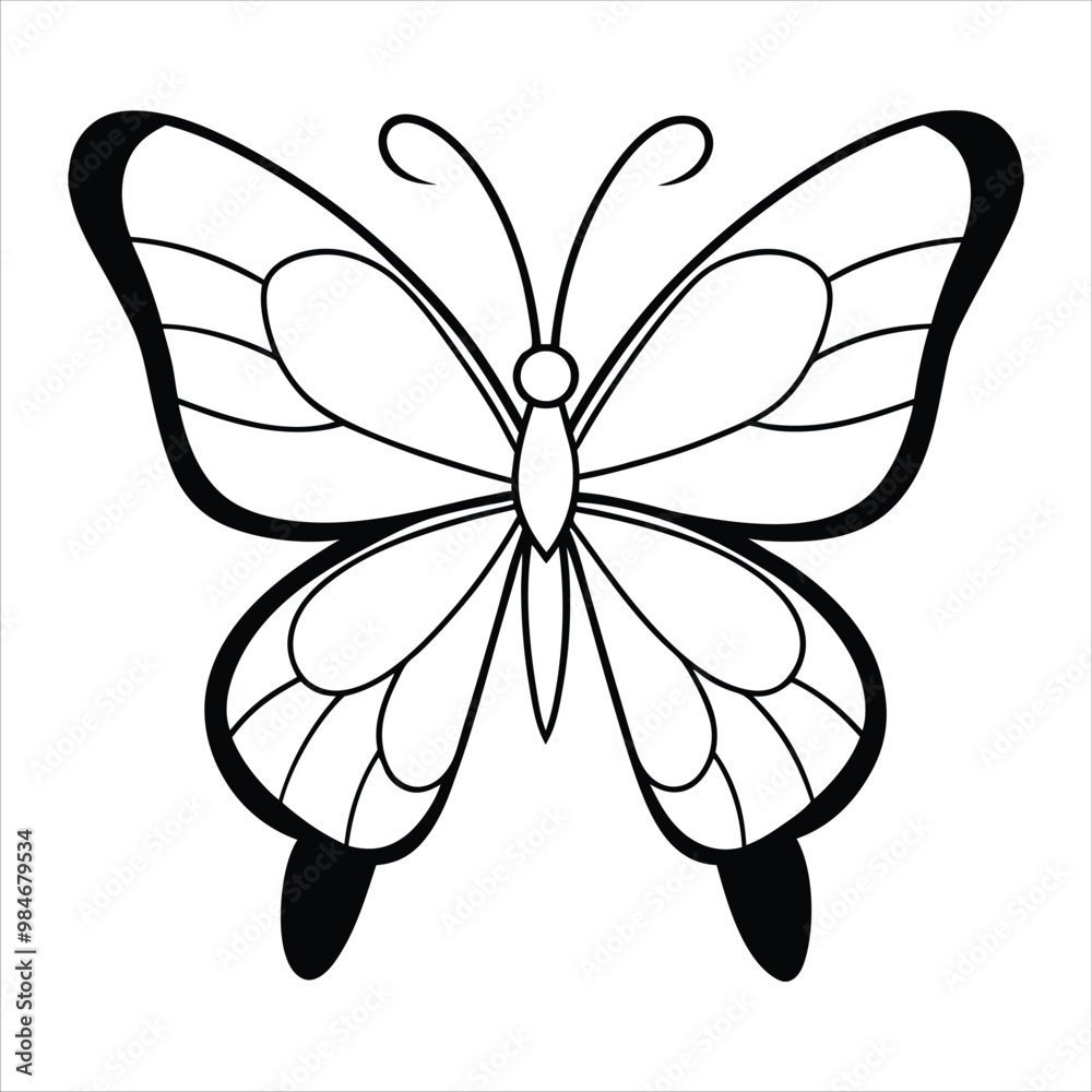 Fototapeta premium Black butterfly vector design. Line art