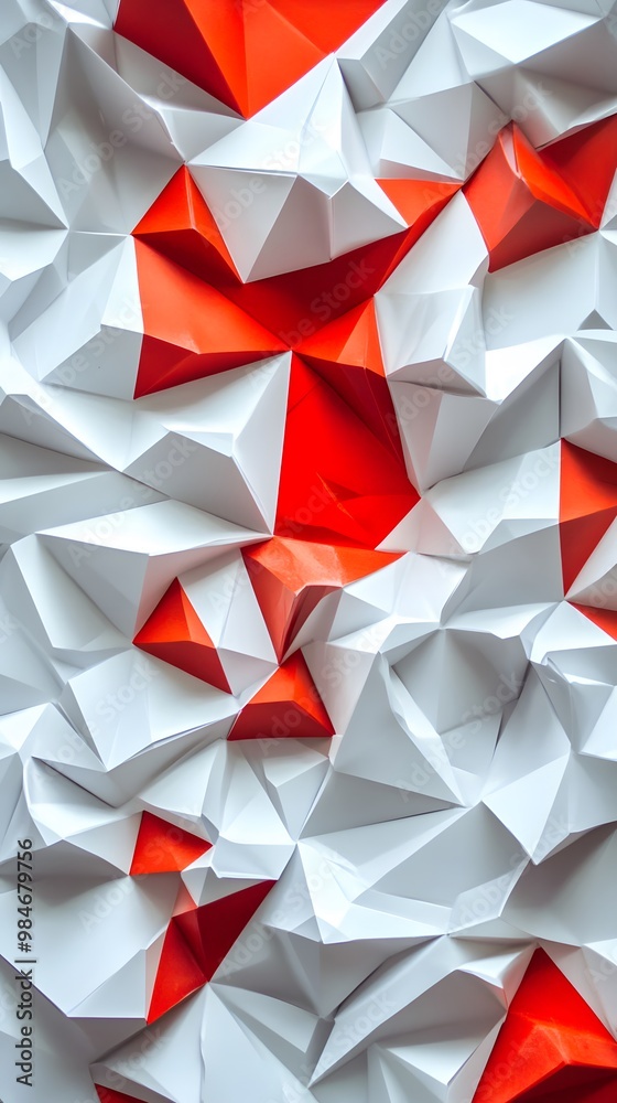 Obraz premium Red and White Geometric Shapes, Abstract, Texture, Pattern Background, Wallpaper, Cover and Screen for Smartphone, PC, Laptop, 9:16 and 16:9 Format
