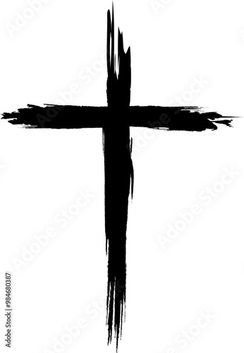 Grunge cross painted brush strokes. Cross religious symbol. Spiritual practice, church rituals and prayer. Symbol salvation, faith and hope. Crucifixion and resurrection Jesus Christ. Christian cross.
