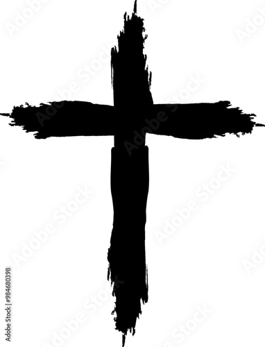 Grunge cross painted brush strokes. Cross religious symbol. Spiritual practice, church rituals and prayer. Symbol salvation, faith and hope. Crucifixion and resurrection Jesus Christ. Christian cross.
