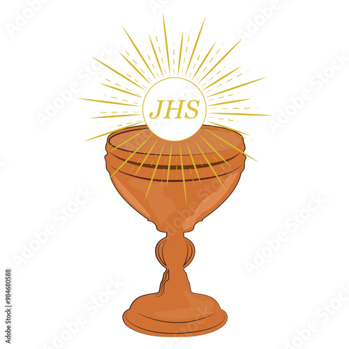 Cup with wine and bread. Symbolizes the blood and body of Christ. Rite in which a person first receives the Holy Gifts. Strengthening spiritual life.