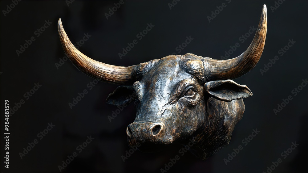 Bronze Bull Sculpture: Close-Up of a Powerful Animal Head Bronze Bull Sculpture: Close-Up of a Powerful Animal Head