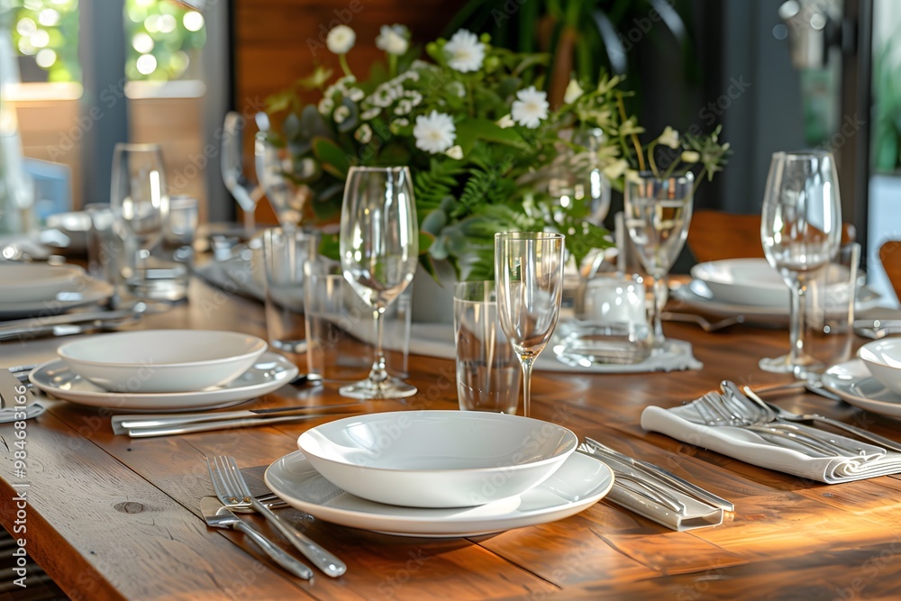 Elegant Dining Table Set for a Special Occasion with Floral Centerpiece Elegant Dining Table Set for a Special Occasion with Floral Centerpiece