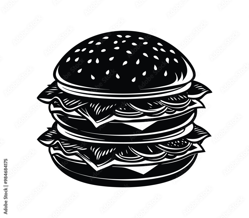 Burger silhouette vector on white background 