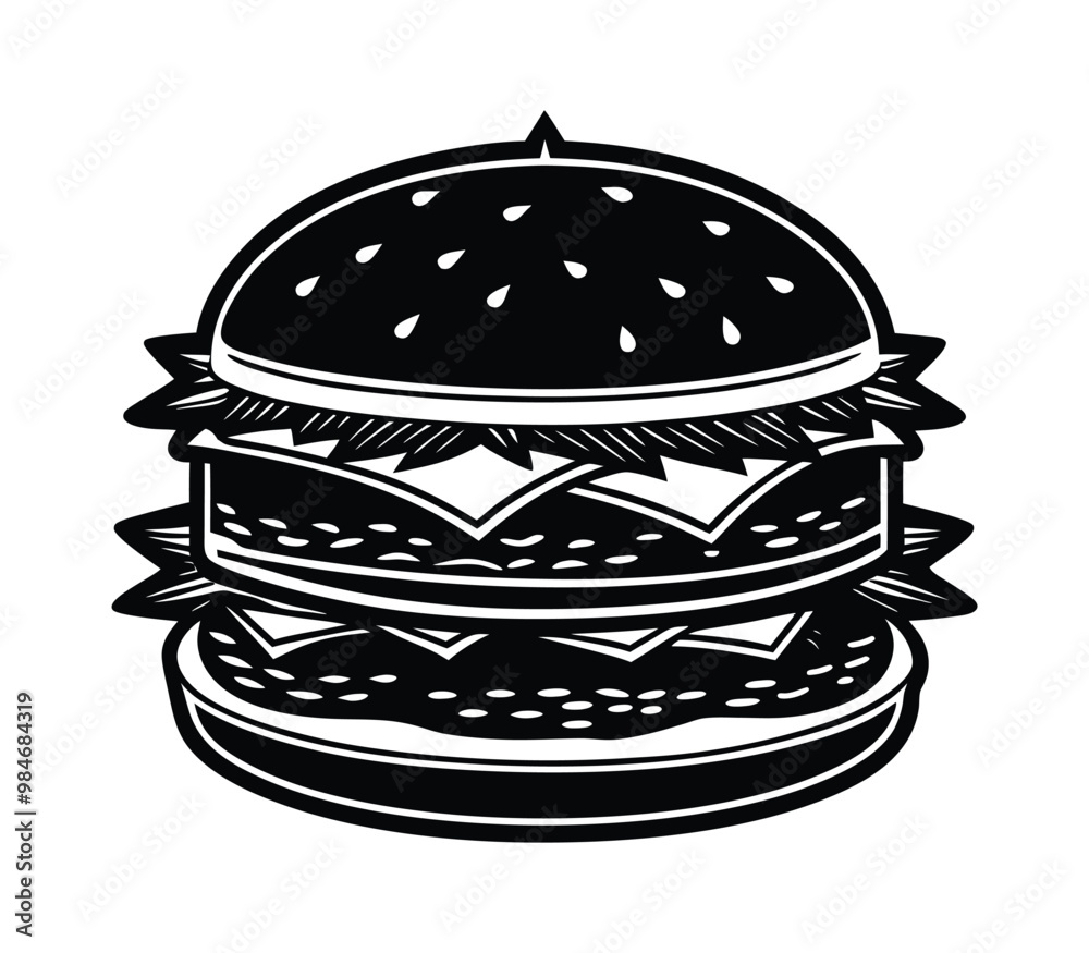 Burger silhouette vector on white background Burger silhouette vector on white background