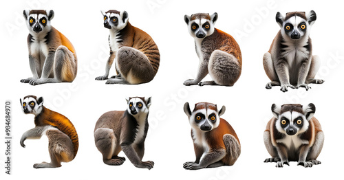 Various poses of lemur isolated on transparent background photo