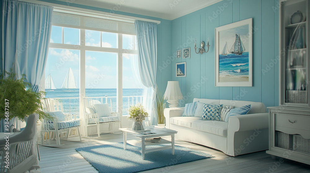 Fototapeta premium luxury apartment suite lounge Bright and Airy Modern Living Room with Scenic Window View.