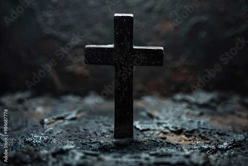 A Solemn Black Cross Against a Dark Background