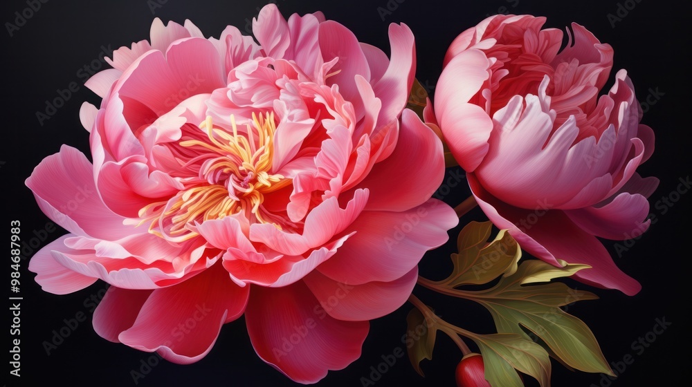 A delicate peony flower, its petals unfurling in a symphony of vibrant colors, representing beauty and good fortune.