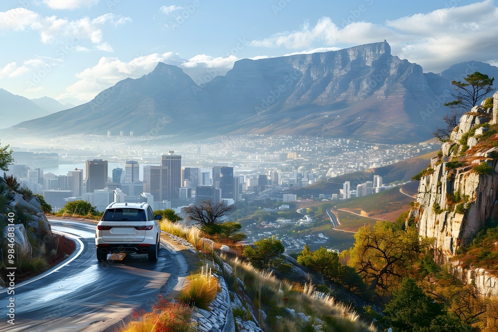 Fototapeta premium Scenic Drive with a View of Table Mountain and Cape Town