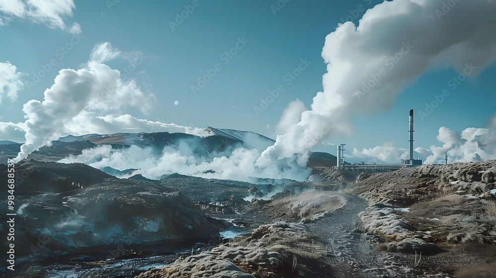 Fototapeta premium Geothermal power station, concept for renewebale energy