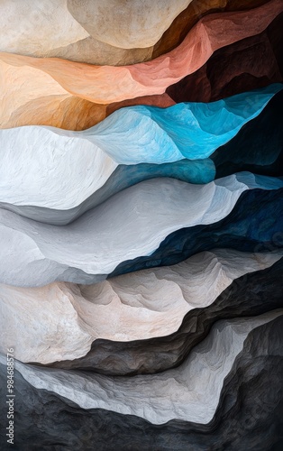 Wallpaper Mural Abstract mountain-like waves in earthy hues, minimalist composition with intricate layering, blending natural elements with a contemporary twist Torontodigital.ca