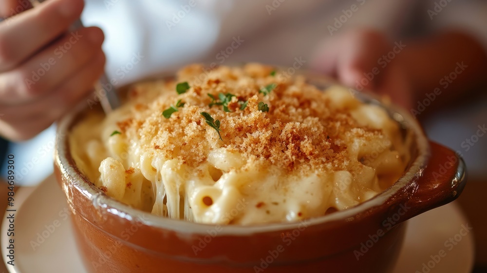 Comforting Homemade Mac and Cheese in a Ceramic Bowl Comforting Homemade Mac and Cheese in a Ceramic Bowl