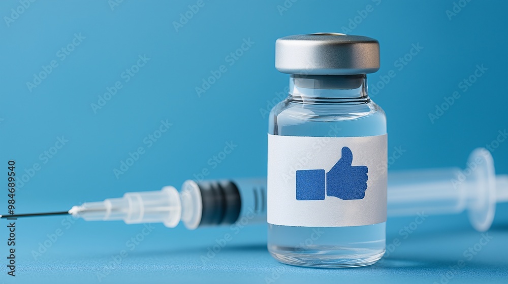Vaccine Bottle with Syringe and Positive Symbol Vaccine Bottle with Syringe and Positive Symbol
