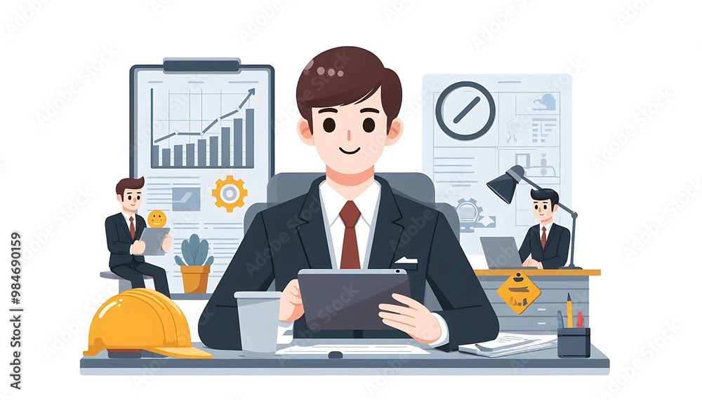 supervisor with a tablet. Supervisor with a tablet flat design illustration supervisor with a tablet. Supervisor with a tablet flat design illustration