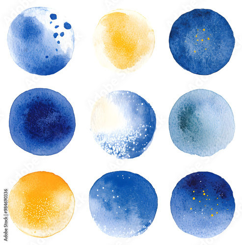 Harmonious set of watercolor planets