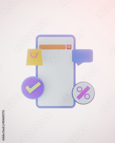 3D Render of Floating Phone with Icons around 