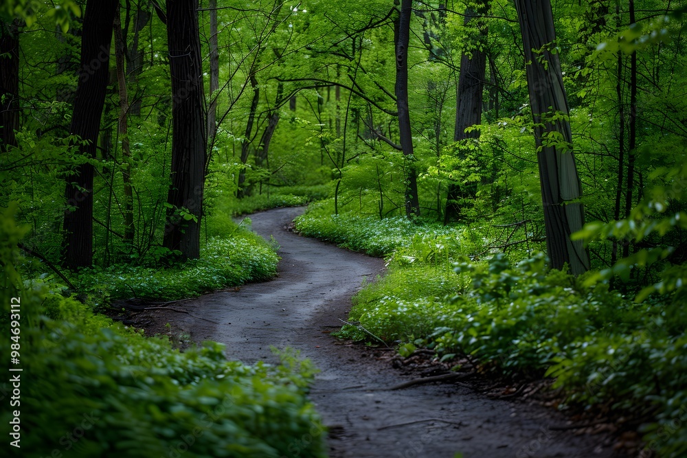Fototapeta premium Serene Forest Pathway Surrounded by Lush Greenery