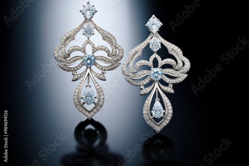 A pair of elegant diamond earrings showcasing intricate filigree work