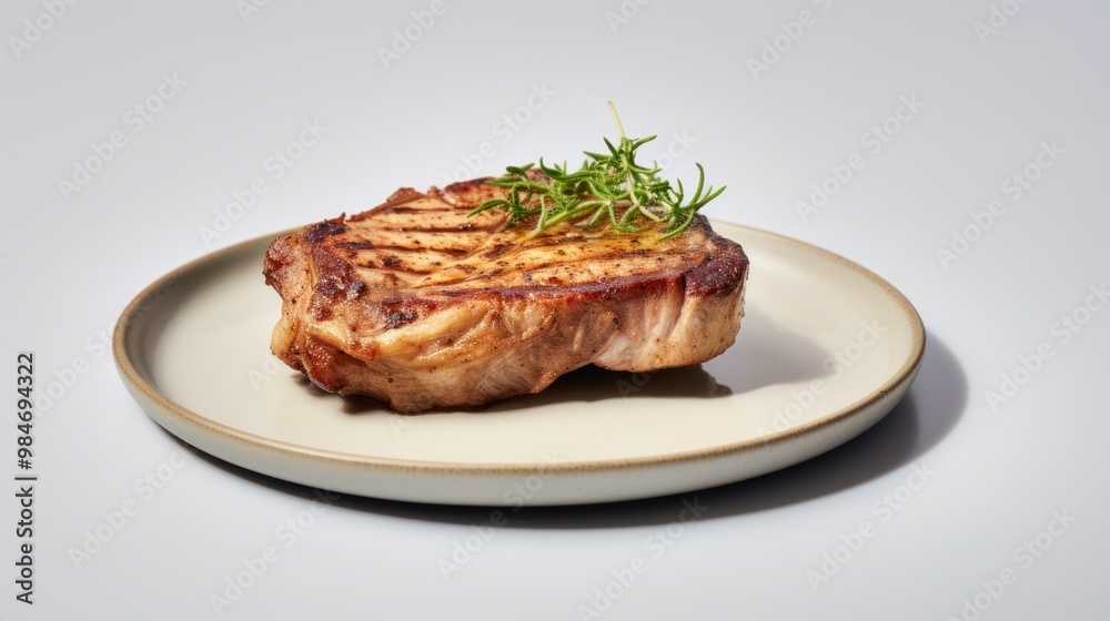 A pan-seared pork steak with a crispy, golden crust A pan-seared pork steak with a crispy, golden crust