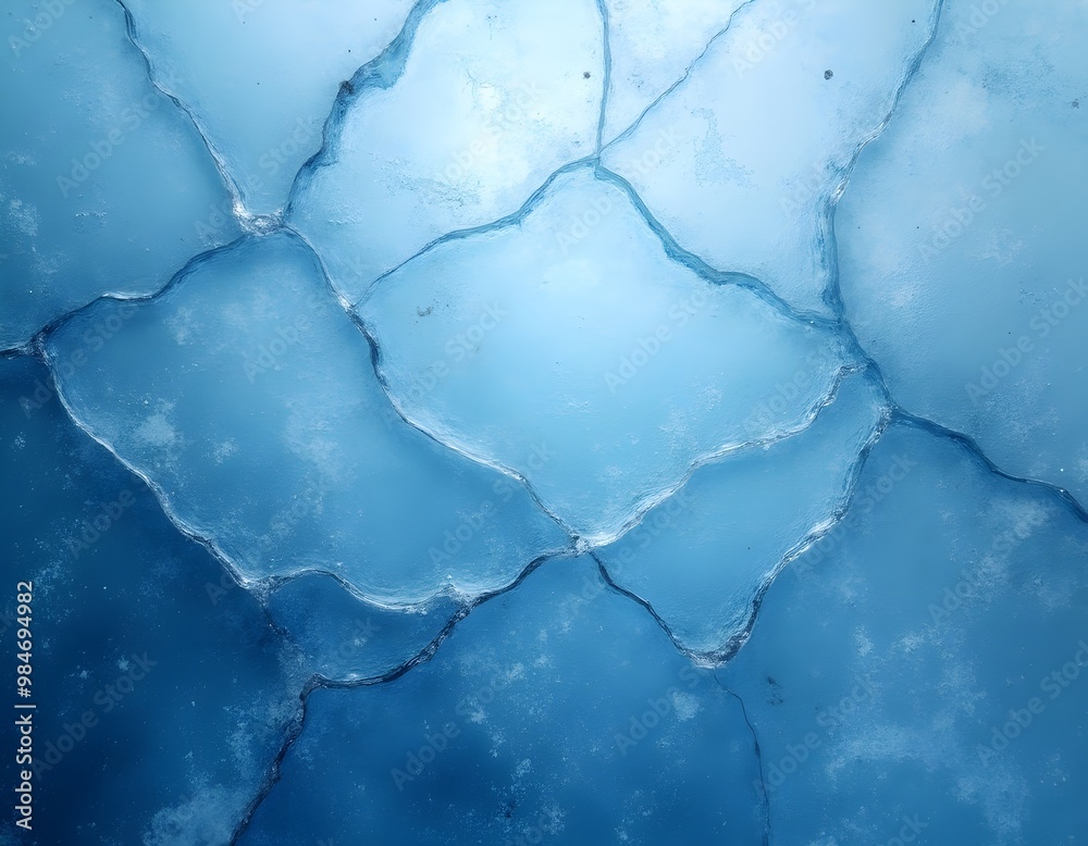 Close-Up Photograph of Irregular Ice Chunks with Prominent Cracks on a Frozen Surface Close-Up Photograph of Irregular Ice Chunks with Prominent Cracks on a Frozen Surface