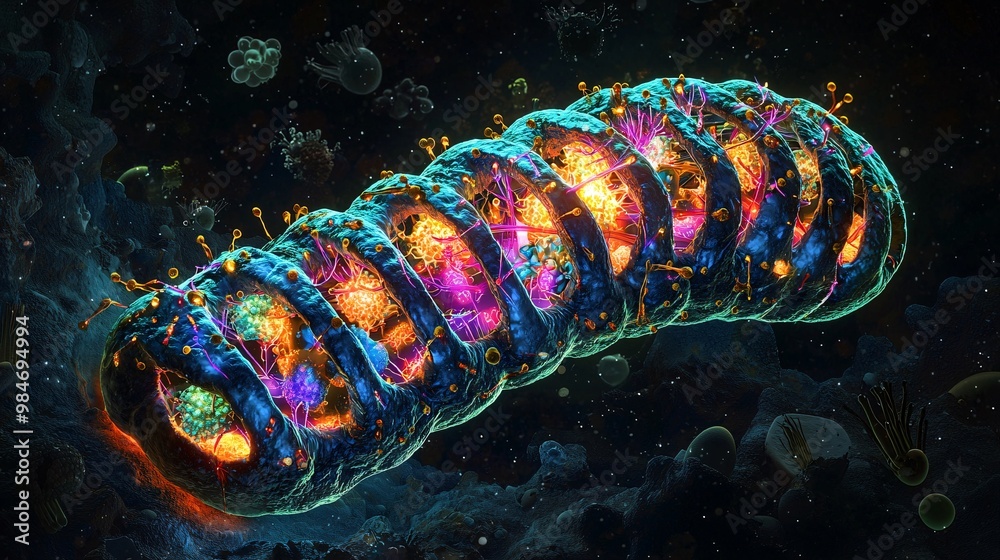 Vibrant 3D Illustration of a Mitochondrion Cell Vibrant 3D Illustration of a Mitochondrion Cell