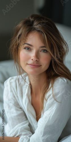 Natural Beauty with Relaxed Style in Soft Lighting Featuring a Smiling Woman Indoors
