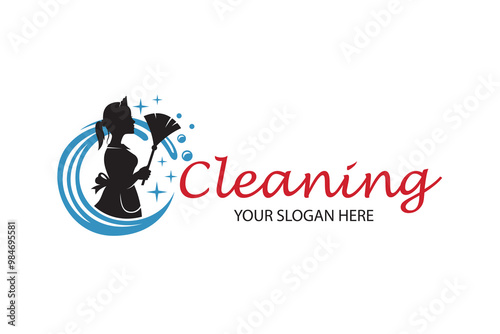 house maid lady for cleaning service design with whisk in hand isolated on white background