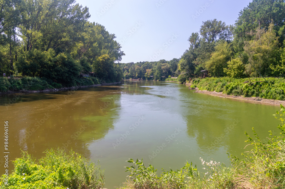 Border river. Border of three countries in Europe's Schengen Area (Czechia Slovakia and Austria). Border site of Slovenia, Austria, Czechia. Border river. Border of three countries in Europe's Schengen Area (Czechia Slovakia and Austria). Border site of Slovenia, Austria, Czechia.