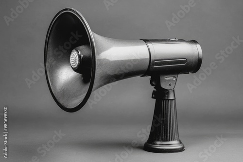 Black Handheld Megaphone on a Gray Background