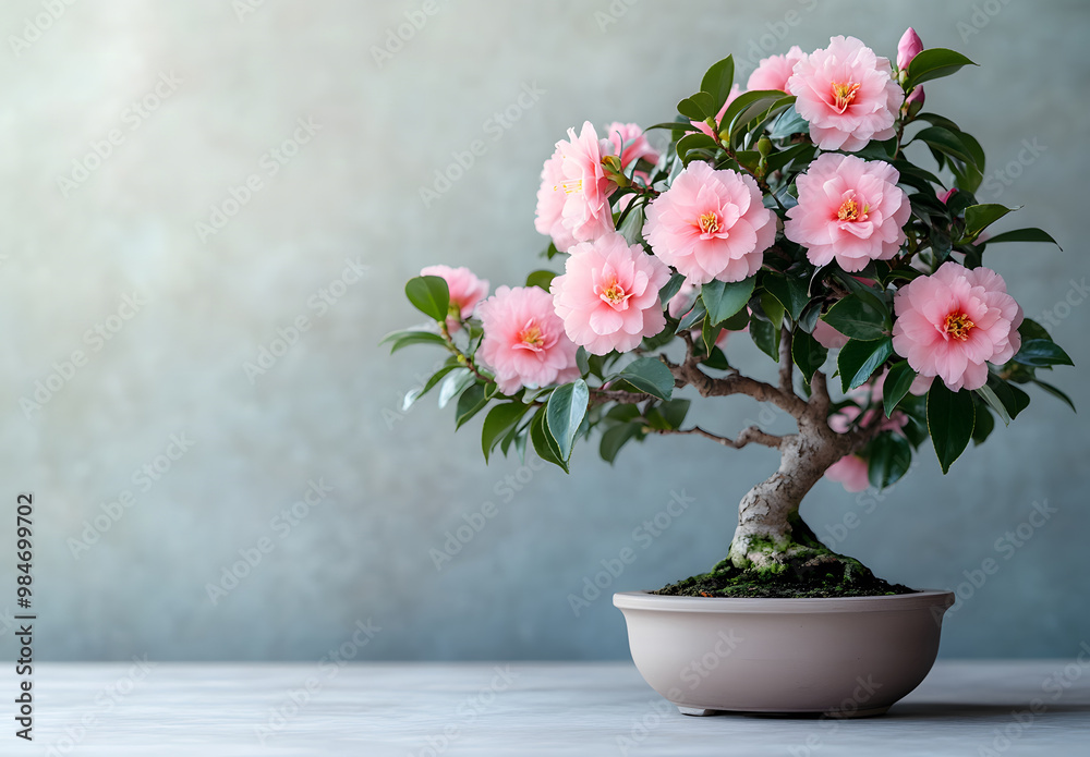 custom made wallpaper toronto digitalBlooming Pink Bonsai Tree in Elegant White Pot