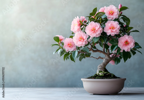 Wallpaper Mural Blooming Pink Bonsai Tree in Elegant White Pot Torontodigital.ca