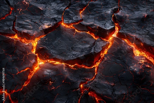 Fiery Cracks of Molten Lava on a Volcanic Surface