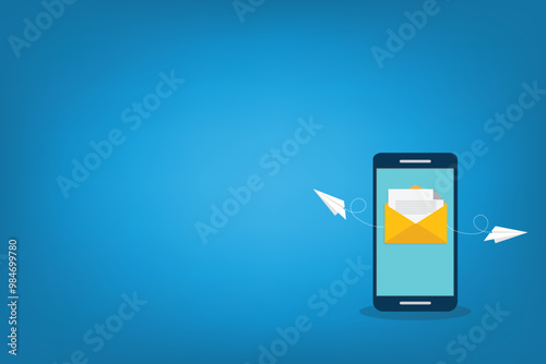 Newsletter. vector illustration of email marketing. subscription to newsletter, news, offers, promotions. a letter and envelope. subscribe, submit. send by mail.	