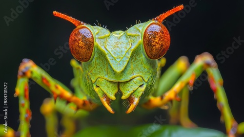 A close-up photo of a stunning Leaf Insect, known as Phyllium giganteum. photo