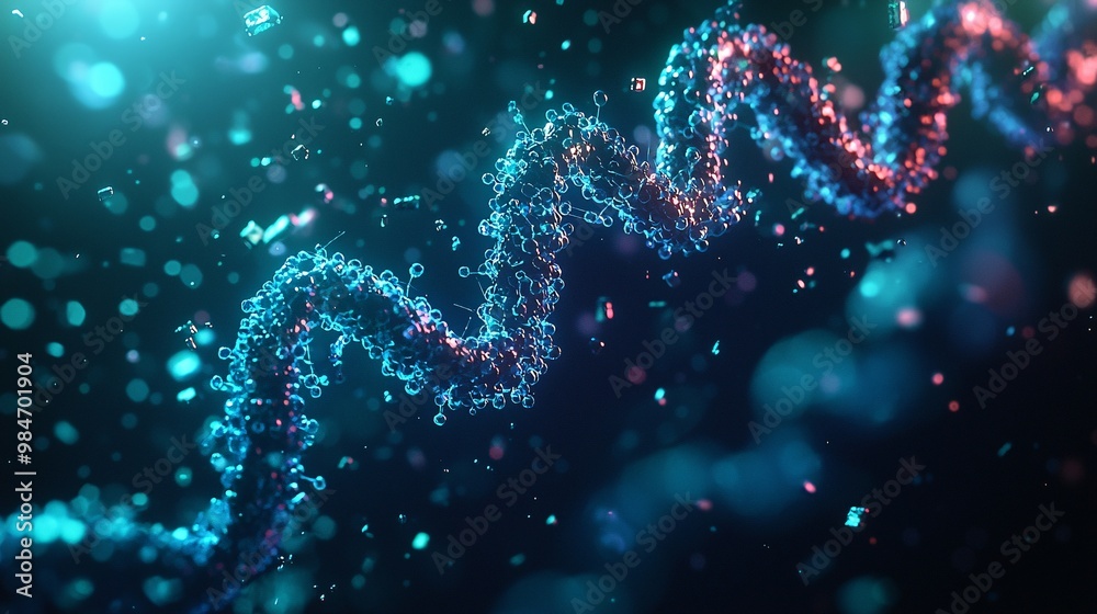 Abstract DNA Double Helix with Glowing Particles Abstract DNA Double Helix with Glowing Particles