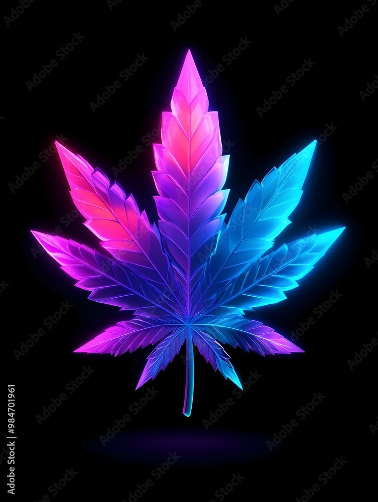 Captivating Geometric Cannabis Leaf in Glowing Neon Hues - Surreal Abstract Digital Captivating Geometric Cannabis Leaf in Glowing Neon Hues - Surreal Abstract Digital