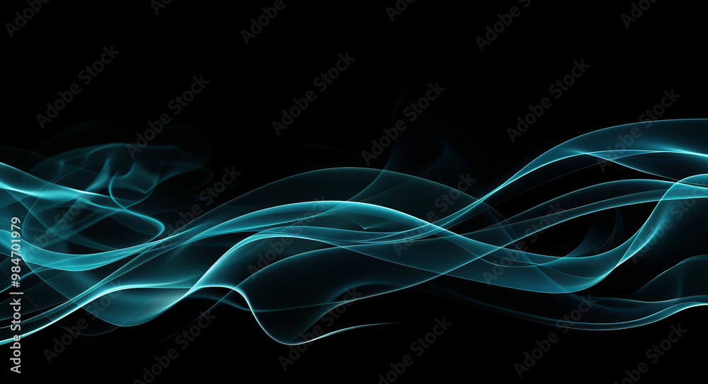 Fototapeta premium Futuristic abstract image of blue waves of smoke, creating mesmerizing visual effect. smooth curves and flowing lines evoke sense of tranquility and depth