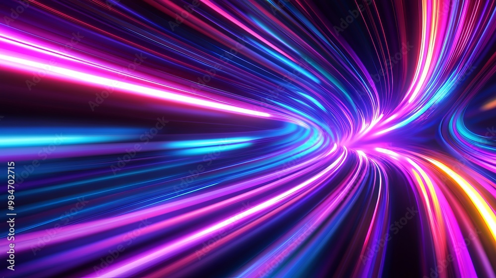 A vibrant background with colorful beams of light. Neon lines swirl in shades of purple, violet, and blue. A vibrant background with colorful beams of light. Neon lines swirl in shades of purple, violet, and blue.