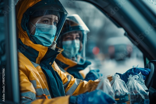 Dedicated Volunteers Delivering Aid in Protective Gear