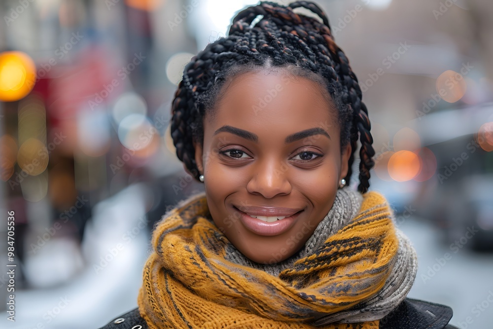 Joyful Winter Portrait of a Young Woman in a Cozy Scarf Joyful Winter Portrait of a Young Woman in a Cozy Scarf
