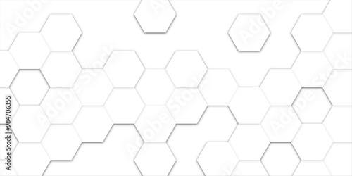 Seamless pattern with hexagons. 3d Hexagonal structure futuristic white background and Embossed Hexagon. Surface polygon pattern with glowing hexagon paper texture and futuristic business.