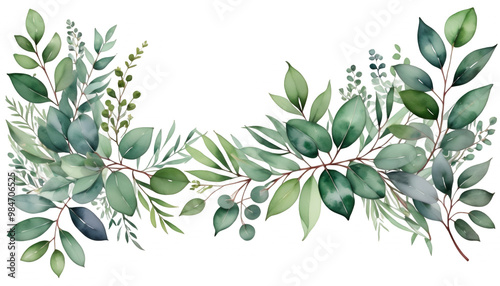  leaves eucalyptus floral green watercolor background banner flower watercolor wedding eucalyptus green frame plant floral leaf generative ai transparent background banner chaplet summer card foliage