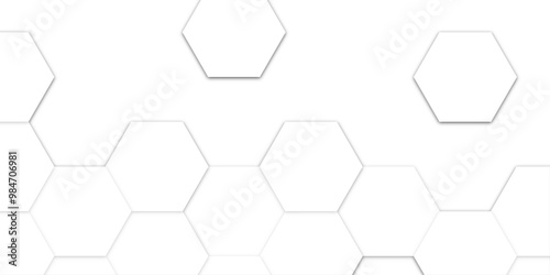 Seamless pattern with hexagons. 3d Hexagonal structure futuristic white background and Embossed Hexagon. Surface polygon pattern with glowing hexagon paper texture and futuristic business.