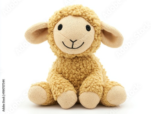 Cute plush toy sheep, perfect for children's rooms, gifts, and cozy decor. Soft texture and friendly expression enhance comfort, white background