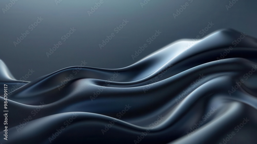 Fototapeta premium Abstract dark blue silk fabric flowing in waves.