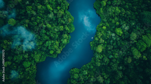 amazon river, jungle, taken from a bird's eye view